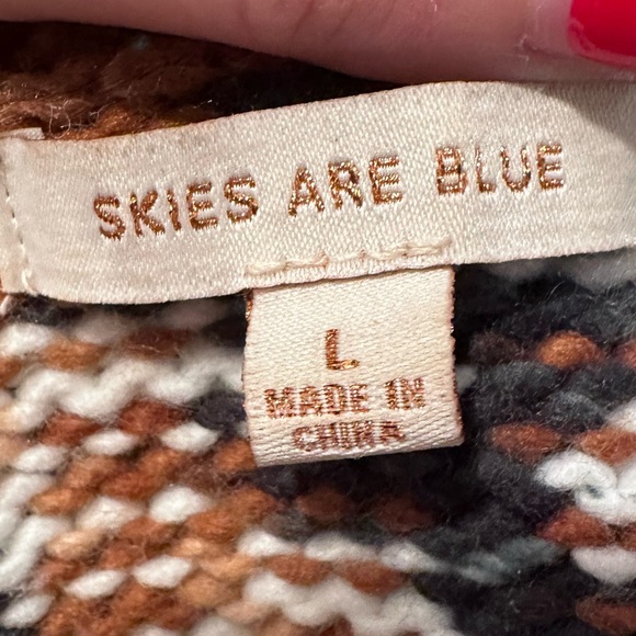 Skies Are Blue Brown and Green Open Front Long Cardigan Sweater Size Large - Picture 3 of 8